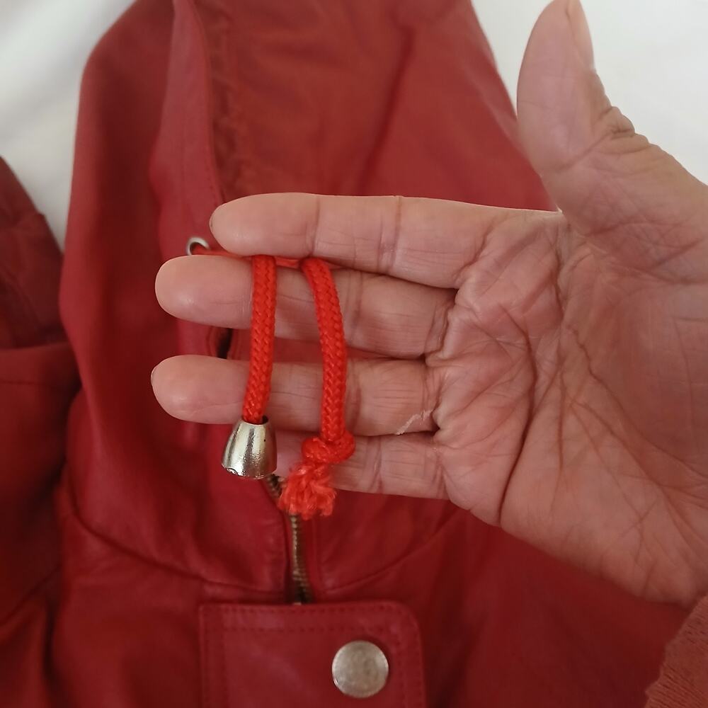 Fashion Elements Coat Women XL Red 100% Leather Casual Hooded Motorcycle 90's - Picture 6 of 16